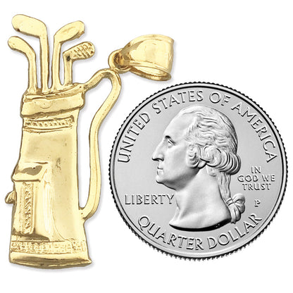 585 Gold Golftasche-mit-Schlägern-Anhänger, 35 mm