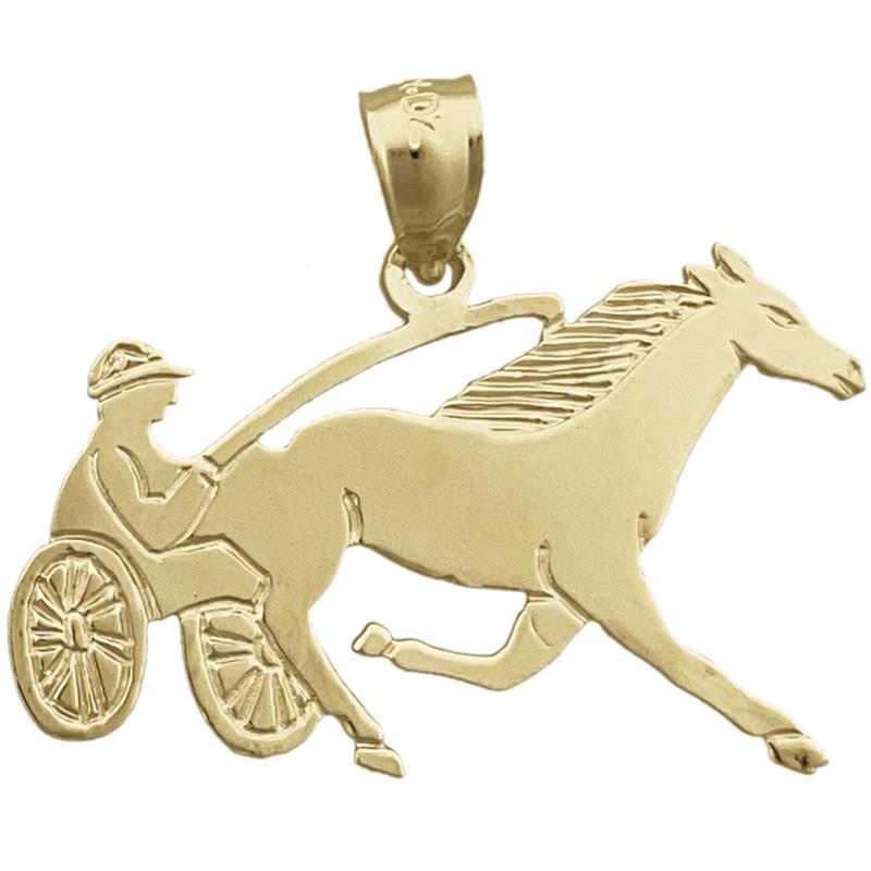 14K Gold Anhänger Traberpferd mit Geschirr
