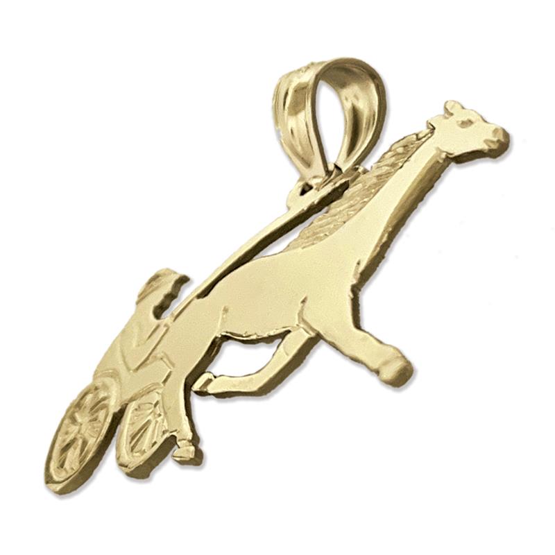 14K Gold Anhänger Traberpferd mit Geschirr
