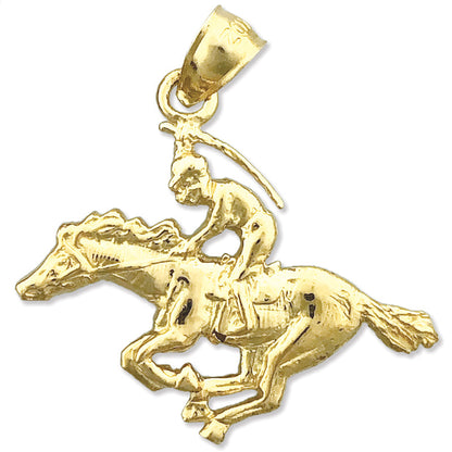 14K Gold Anhänger mit Rennpferd und Jockey