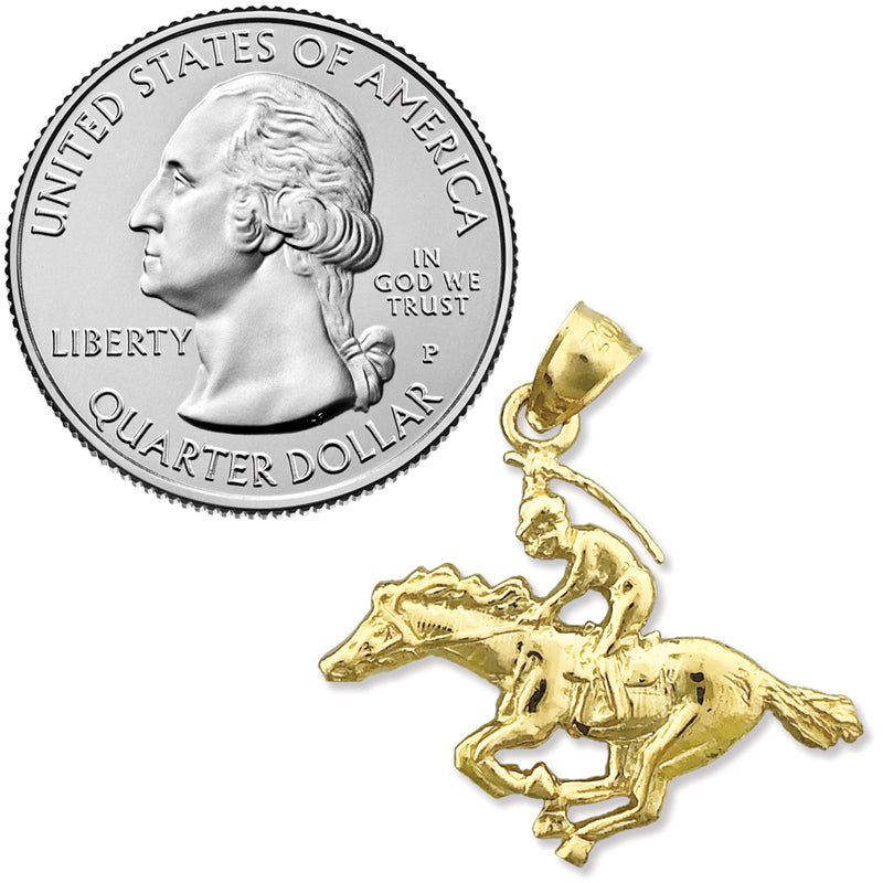 14K Gold Anhänger mit Rennpferd und Jockey