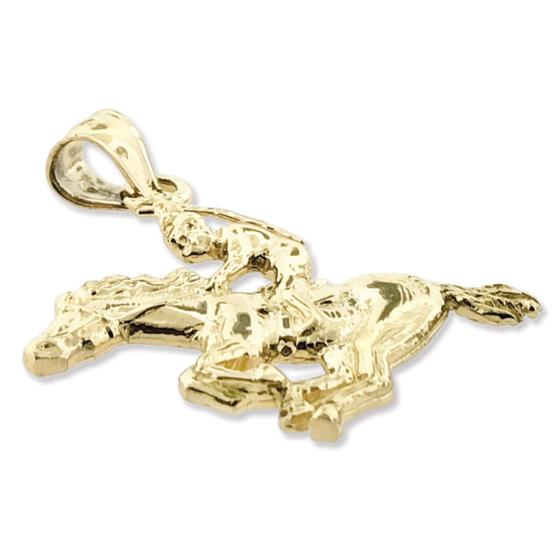 14K Gold Anhänger mit Rennpferd und Jockey