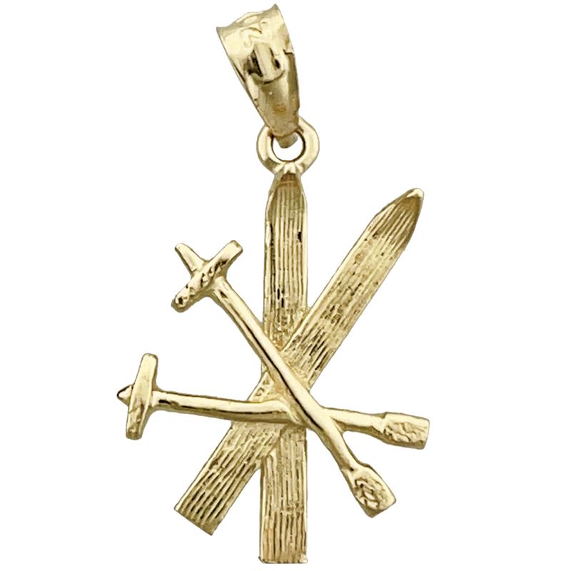 14K Gold 3D Ski und Stöcke Charm