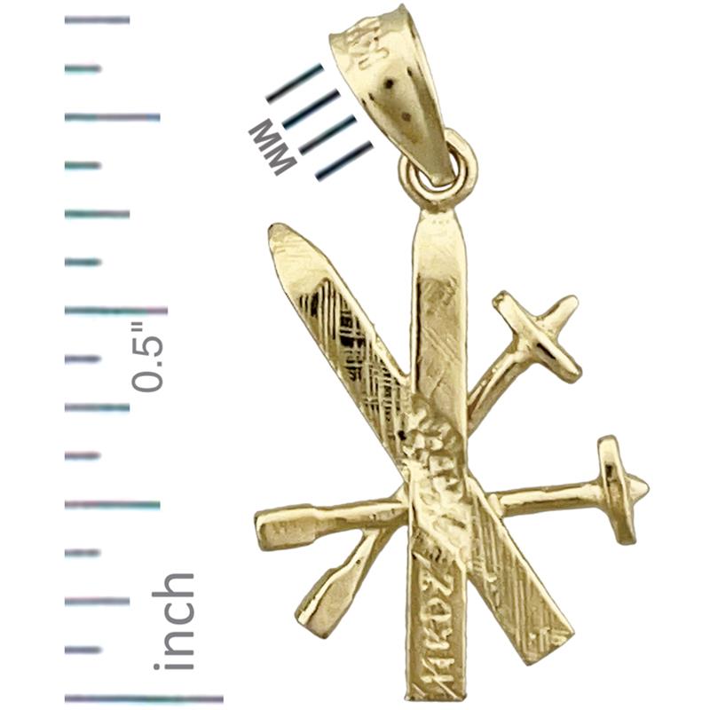 14K Gold 3D Ski und Stöcke Charm