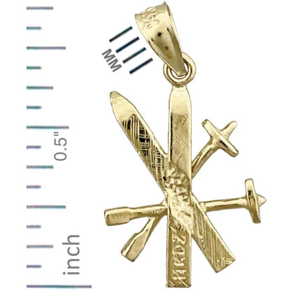 14K Gold 3D Ski und Stöcke Charm