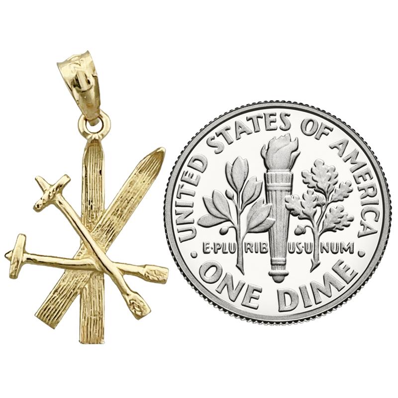 14K Gold 3D Ski und Stöcke Charm