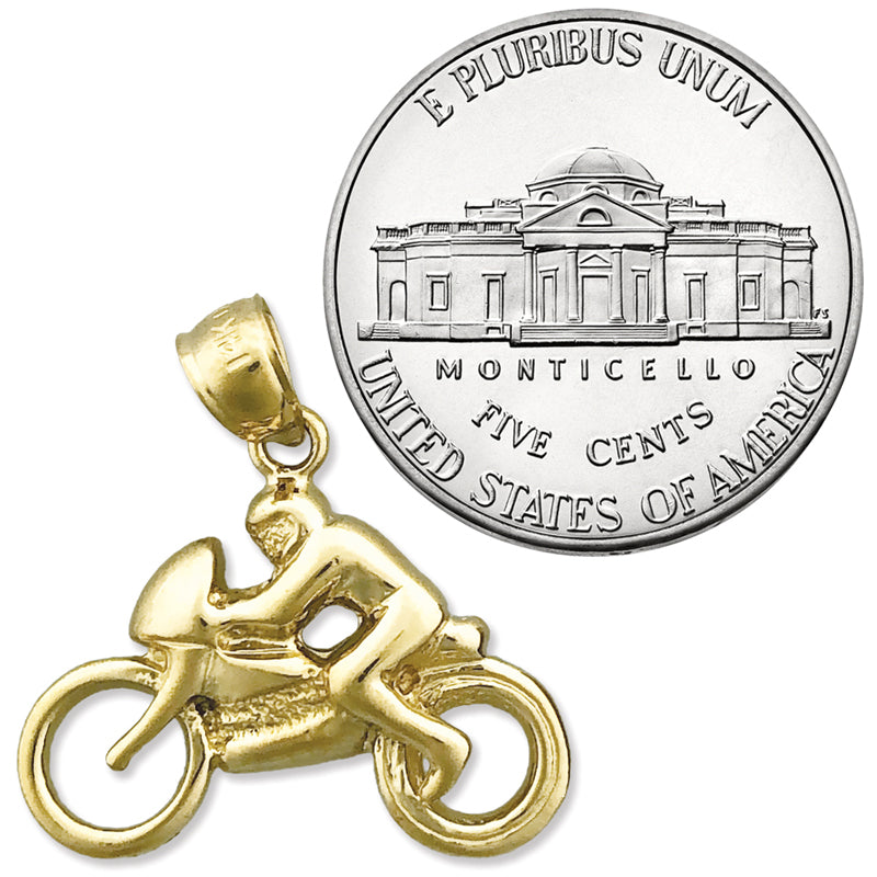 14K Gold Speed-Motorrad-und-Fahrer-Charm