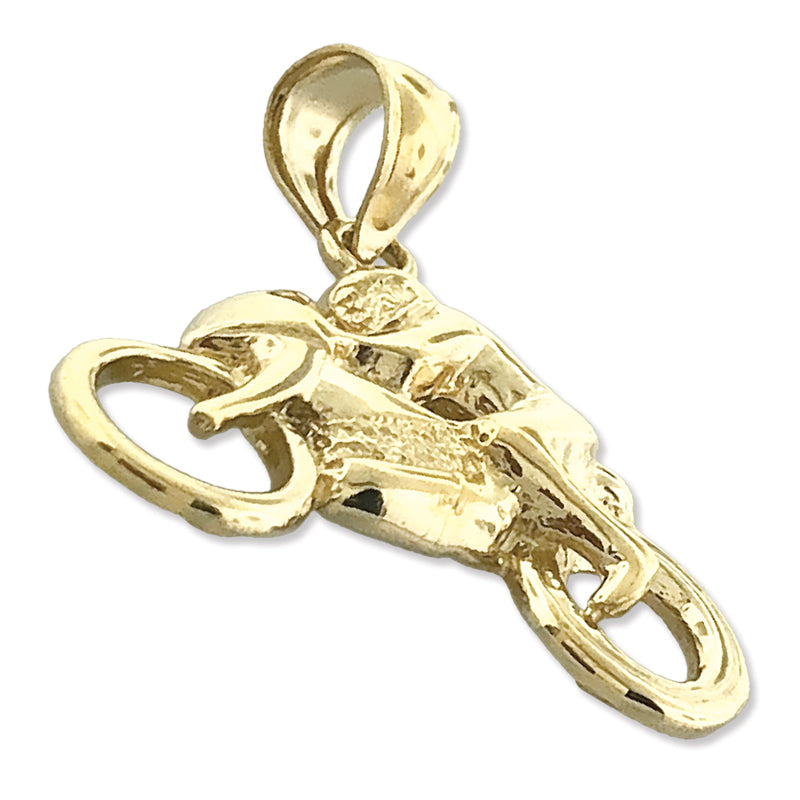 14K Gold Speed-Motorrad-und-Fahrer-Charm