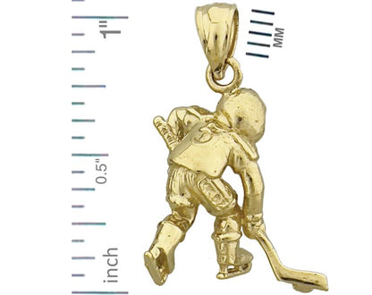 14K Gold 3D Eishockeyspieler-Charm