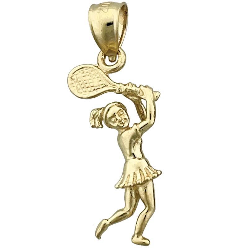 14K Gold 3D Charm „Tennisspielerin“