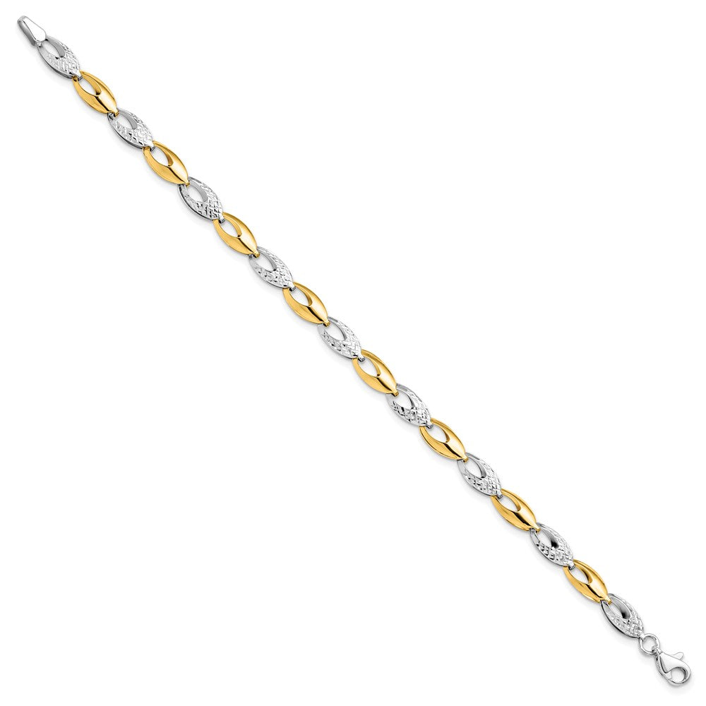 14K Bicolor Poliert und Diamantiert Fantasieglieder Armband