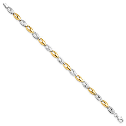14K Bicolor Poliert und Diamantiert Fantasieglieder Armband