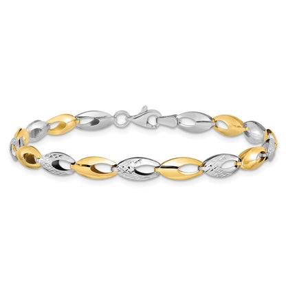 14K Bicolor Poliert und Diamantiert Fantasieglieder Armband