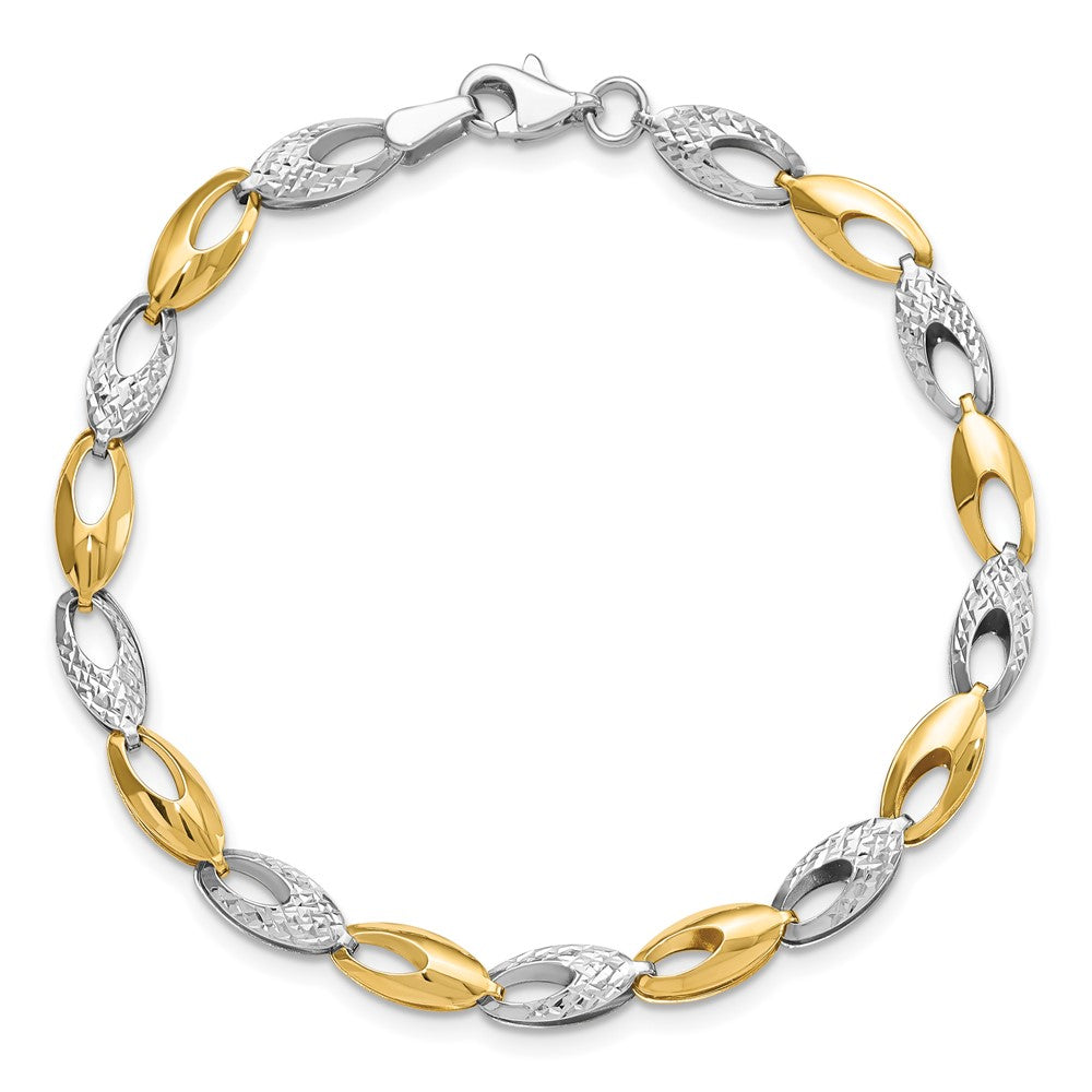 14K Bicolor Poliert und Diamantiert Fantasieglieder Armband