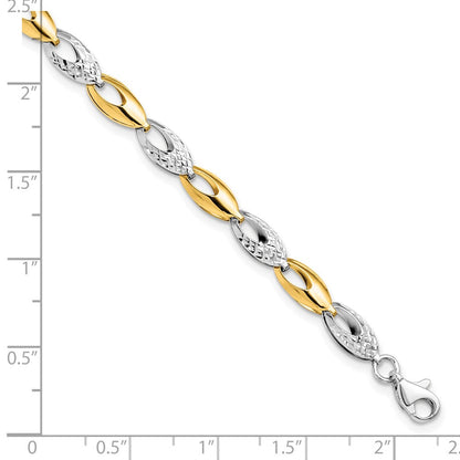 14K Bicolor Poliert und Diamantiert Fantasieglieder Armband