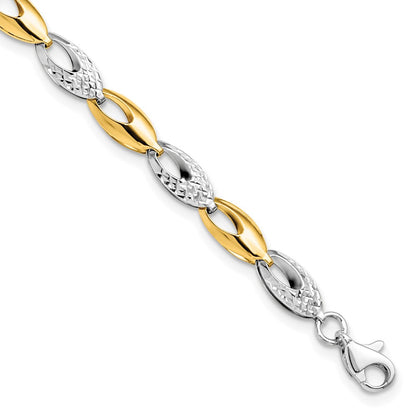 14K Bicolor Poliert und Diamantiert Fantasieglieder Armband