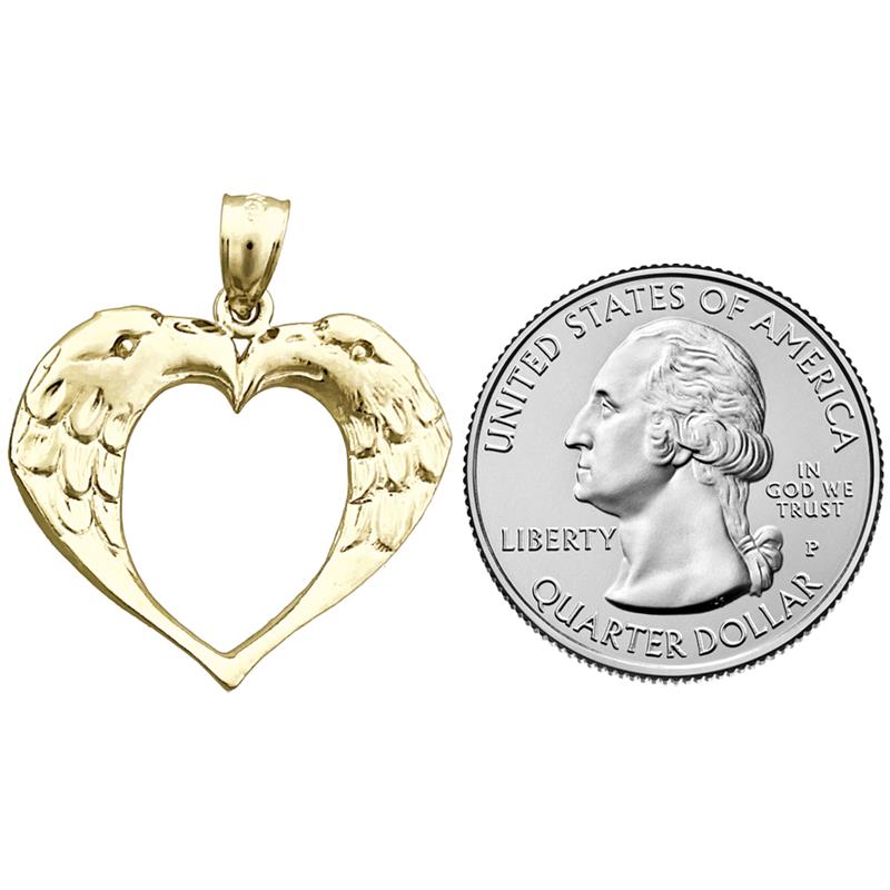 14K Gold Herz-Anhänger mit zwei Adlern, Designer-Stil