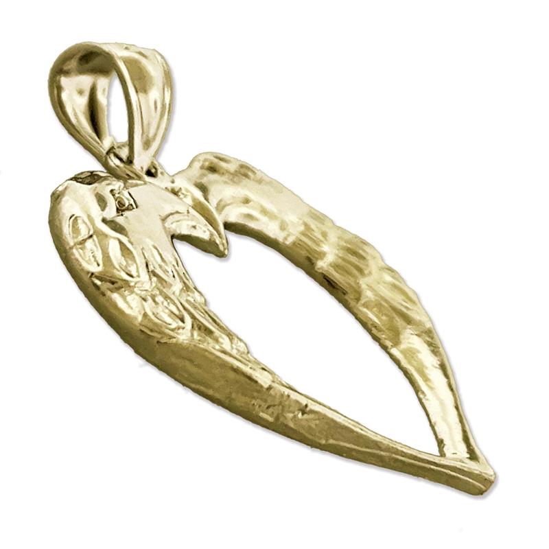 14K Gold Herz-Anhänger mit zwei Adlern, Designer-Stil
