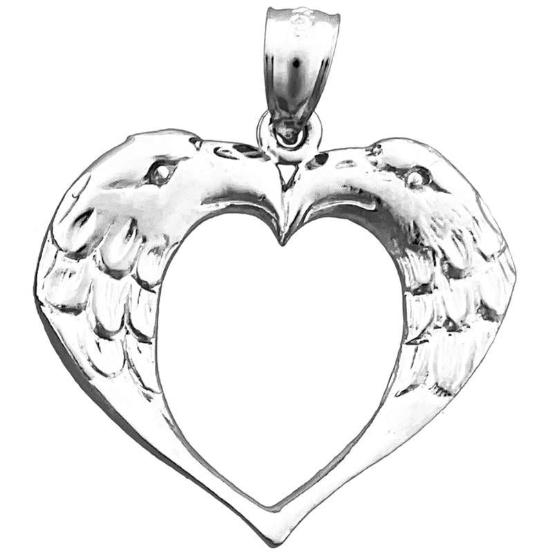 14K Gold Herz-Anhänger mit zwei Adlern, Designer-Stil