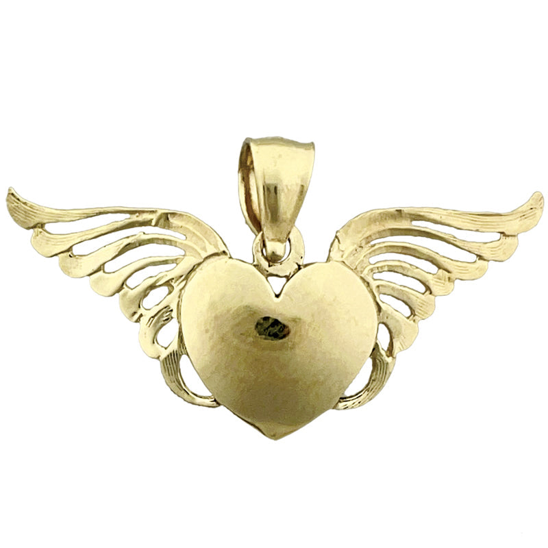 14K Gold Herz mit Engelsflügeln Anhänger