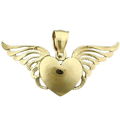 14K Gold Herz mit Engelsflügeln Anhänger