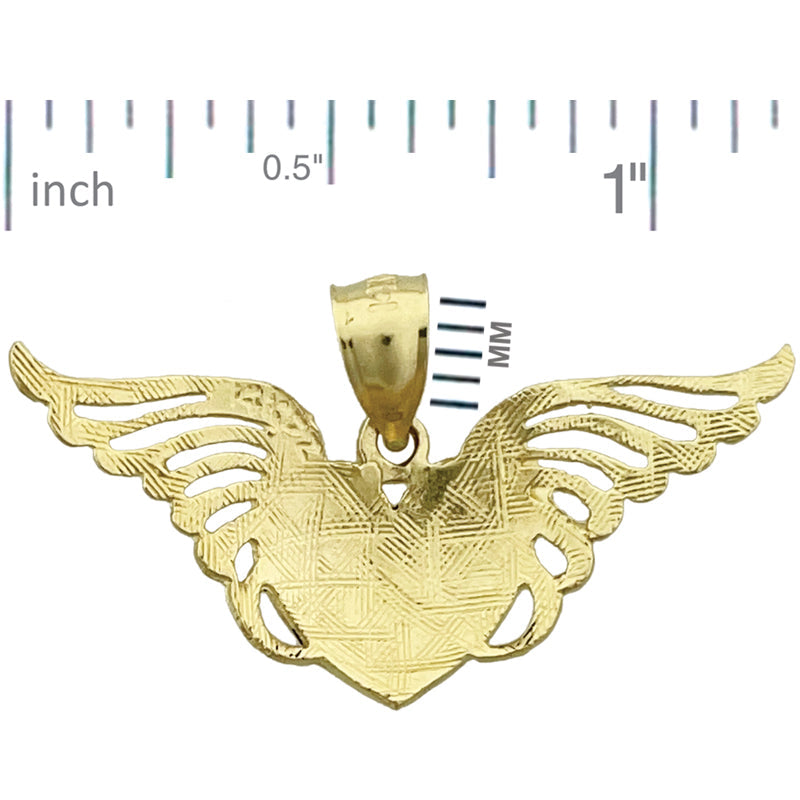 14K Gold Herz mit Engelsflügeln Anhänger