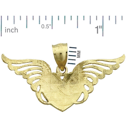 14K Gold Herz mit Engelsflügeln Anhänger