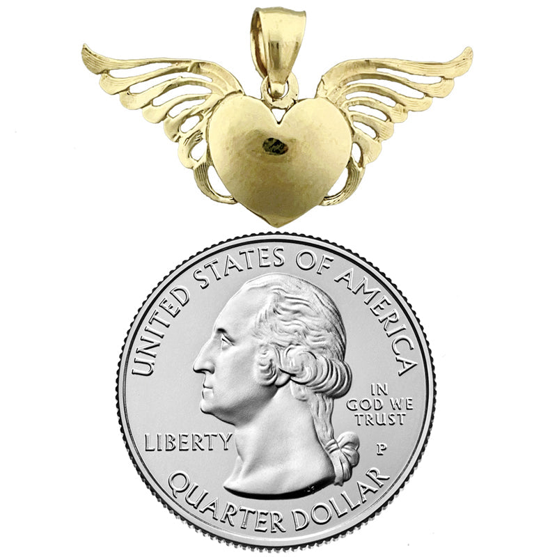 14K Gold Herz mit Engelsflügeln Anhänger