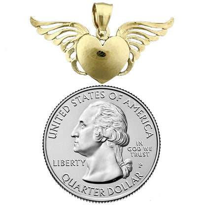 14K Gold Herz mit Engelsflügeln Anhänger