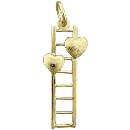 14K Gold Charm mit zwei Herzen und Leiter