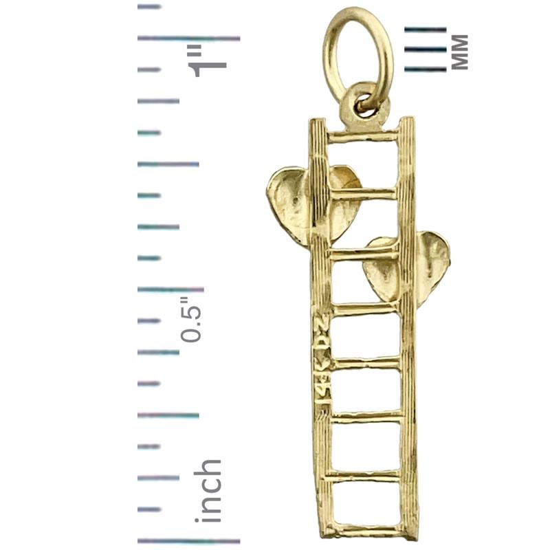 14K Gold Charm mit zwei Herzen und Leiter