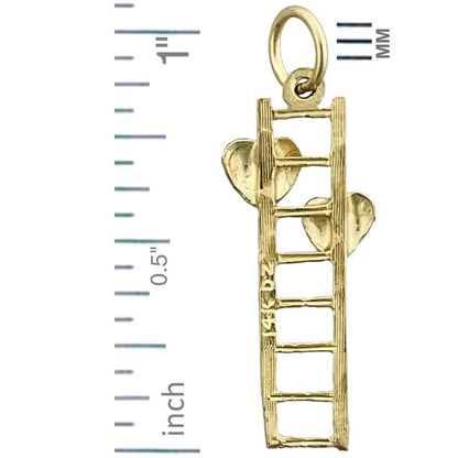 14K Gold Charm mit zwei Herzen und Leiter