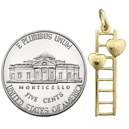 14K Gold Charm mit zwei Herzen und Leiter