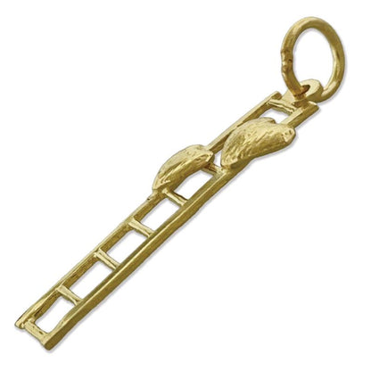14K Gold Charm mit zwei Herzen und Leiter