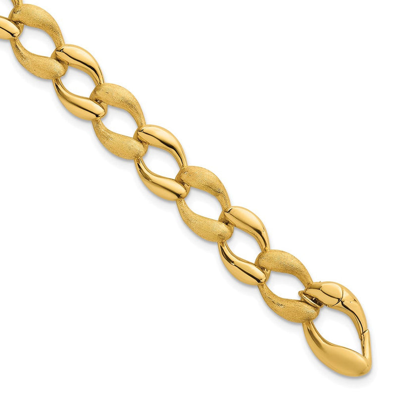14K Gelbgold Gebürstet und Poliert 9mm Fantasie Panzer Glieder 7 Zoll Armband