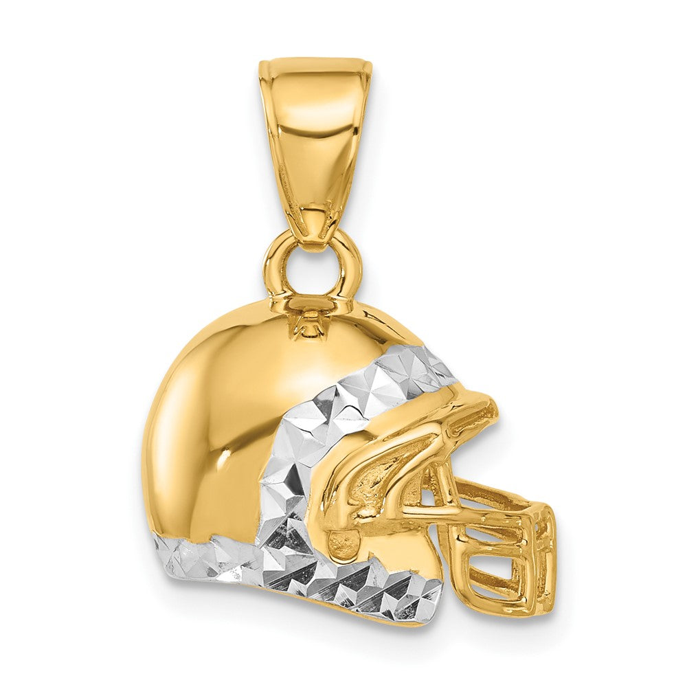 14K Gelbgold und Rhodium Diamantgeschliffener 3-D Football-Helm-Anhänger