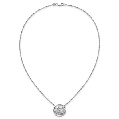 14K Weißgold Poliert 1/6 Karat Diamant Kreis mit Waves 18 Zoll Halskette