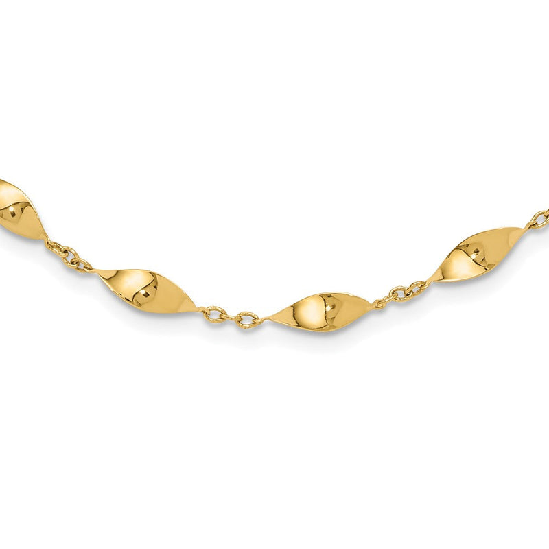14K Gelbgold Poliert Fantasie Gedreht Knöpfe 18 Zoll Halskette