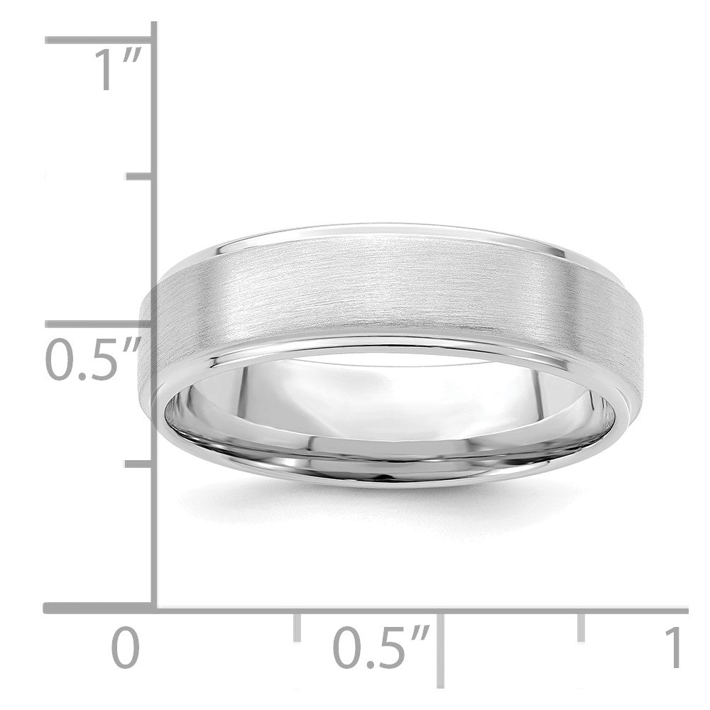14K Weißgold 6 mm Ehering, schwer, Komfort-Passform, gebürstet satiniert/poliert, gestufte Kante