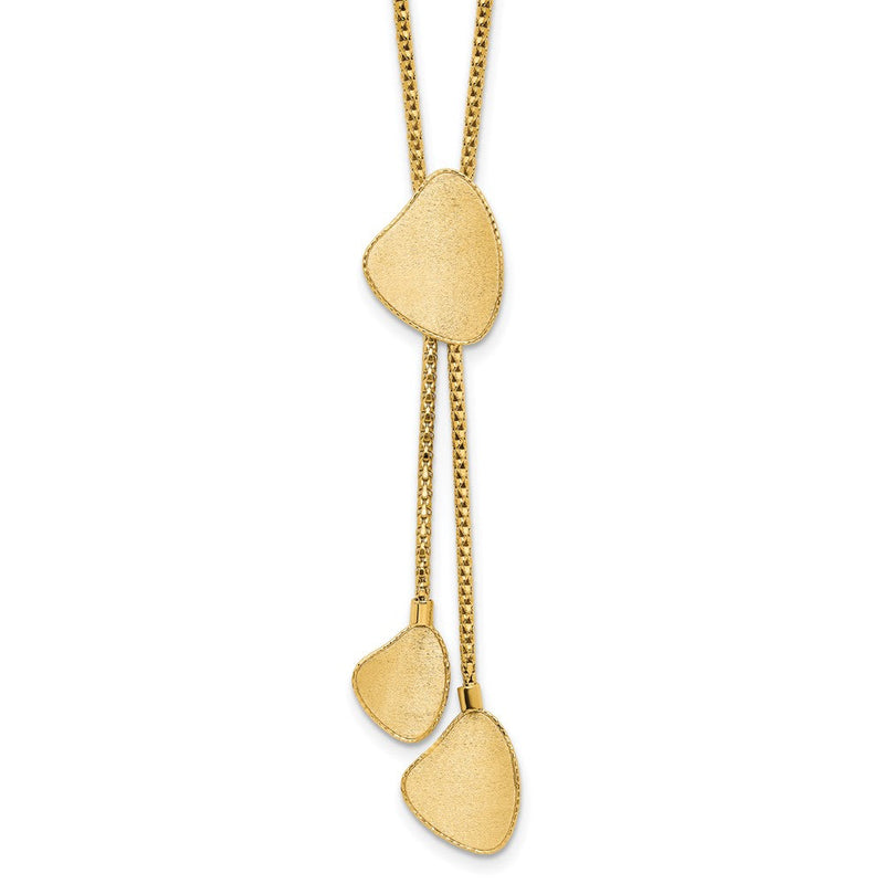 14K Gelbgold Fantasie Satiniert Tropfen Hängend 17 Zoll Y-necklace Plus 2 Zoll Verlängerung