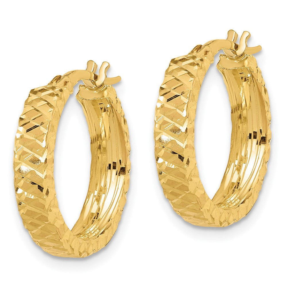14K Gelbgold Poliert 4mm Diamantiert Creolen