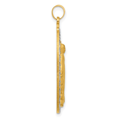 14K Gelbgold und Rhodium Poliert und Satiniert Massiv Wundertätig Medaille Oval Anhänger