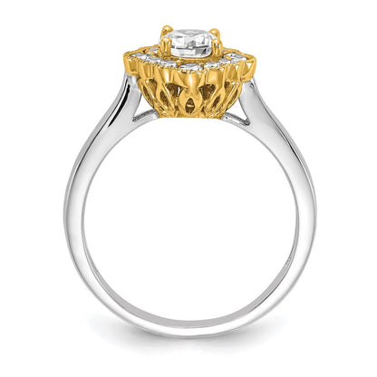 True Origin 14K Bicolorgold 0,25 ct. Labor gezüchteter Diamant VS+ F+ Halbfassung Rund Halo Verlobungsring