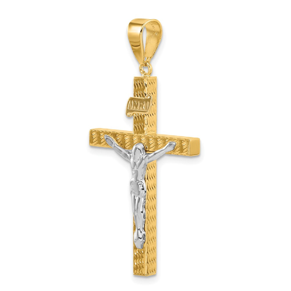 14K Bicolor Gold Kruzifix-Anhänger, poliert und diamantiert
