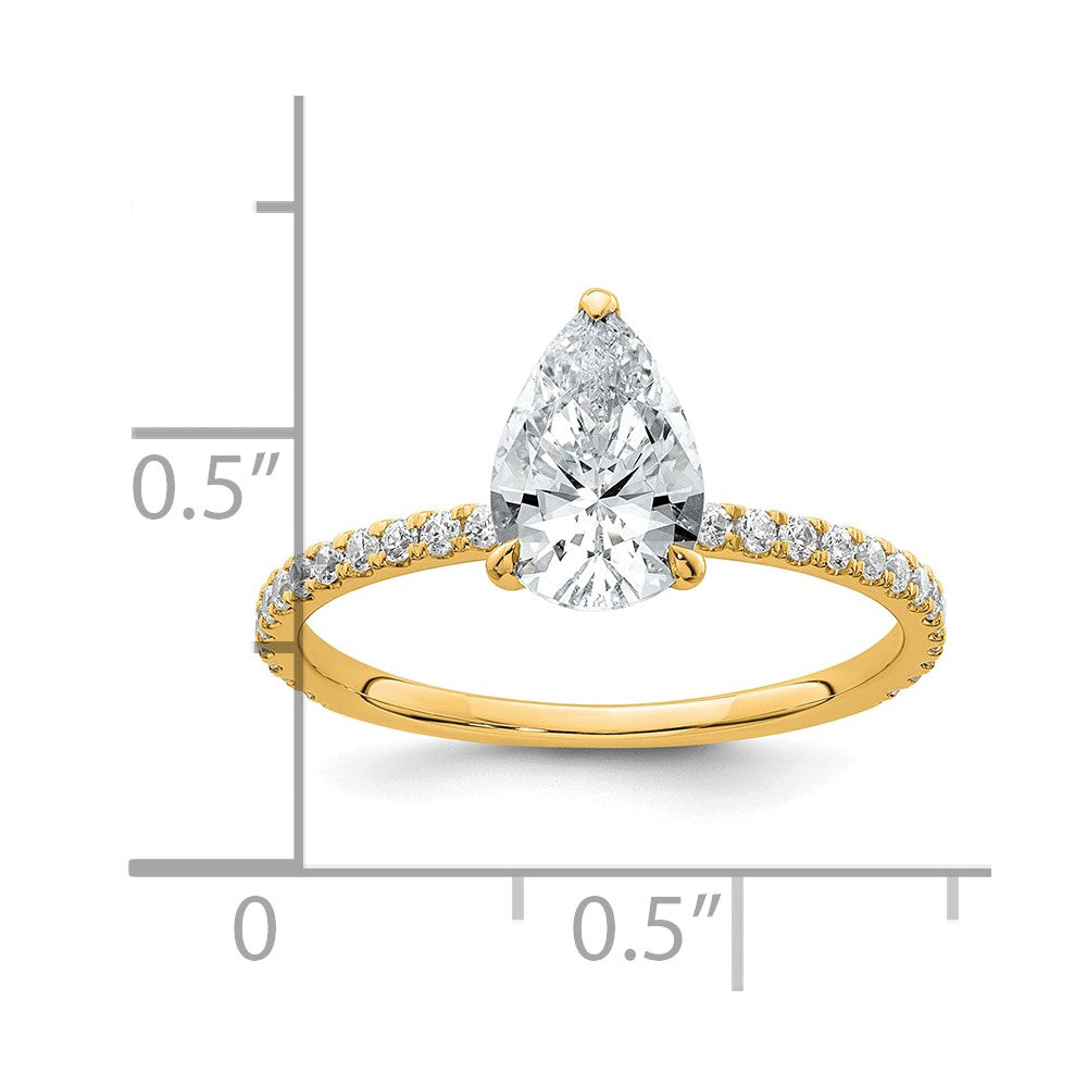 14K Gelbgold 1,375 Karat Zertifizierter, im Labor gezüchteter Diamant VS+ F+ Birnenschliff Kompletter Solitär mit Flair Verlobungsring