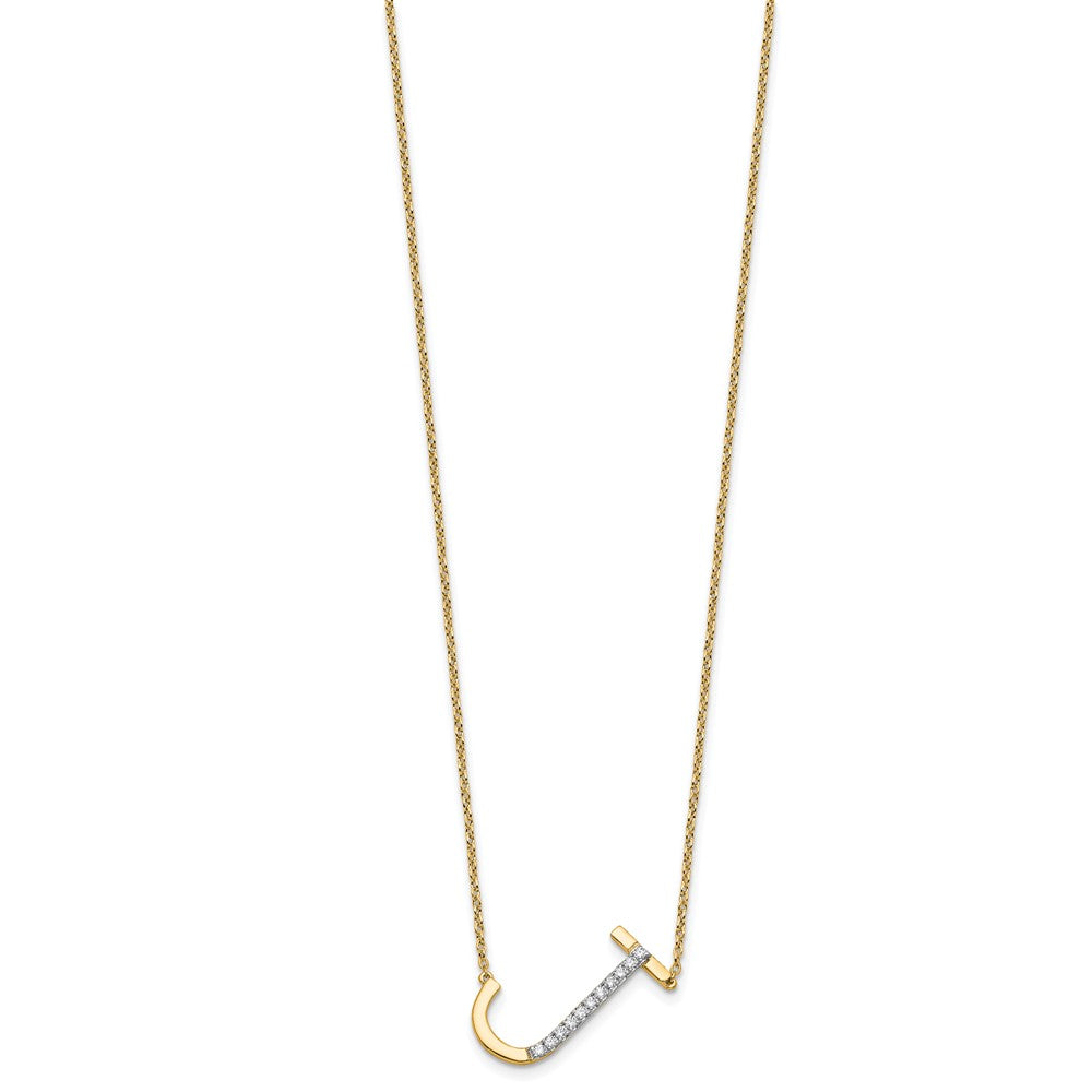 14K Gelbgold Seitlich Diamant Initiale J 18 Zoll Halskette