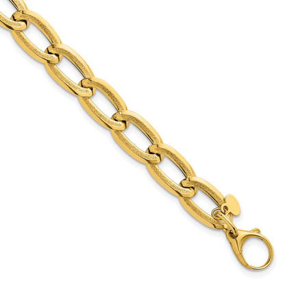 14K Gelbgold Poliert und Strukturiert 8mm Lang Panzer Glieder 7.5 Zoll Armband