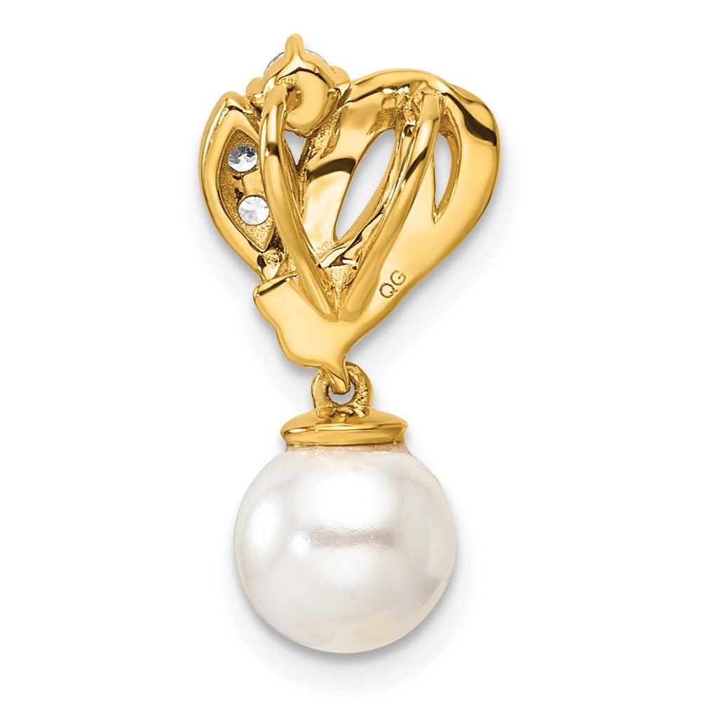 14K Gelbgold Poliert 1/10 Karat Diamant und Süßwasser Zuchtperle Kette Anhänger