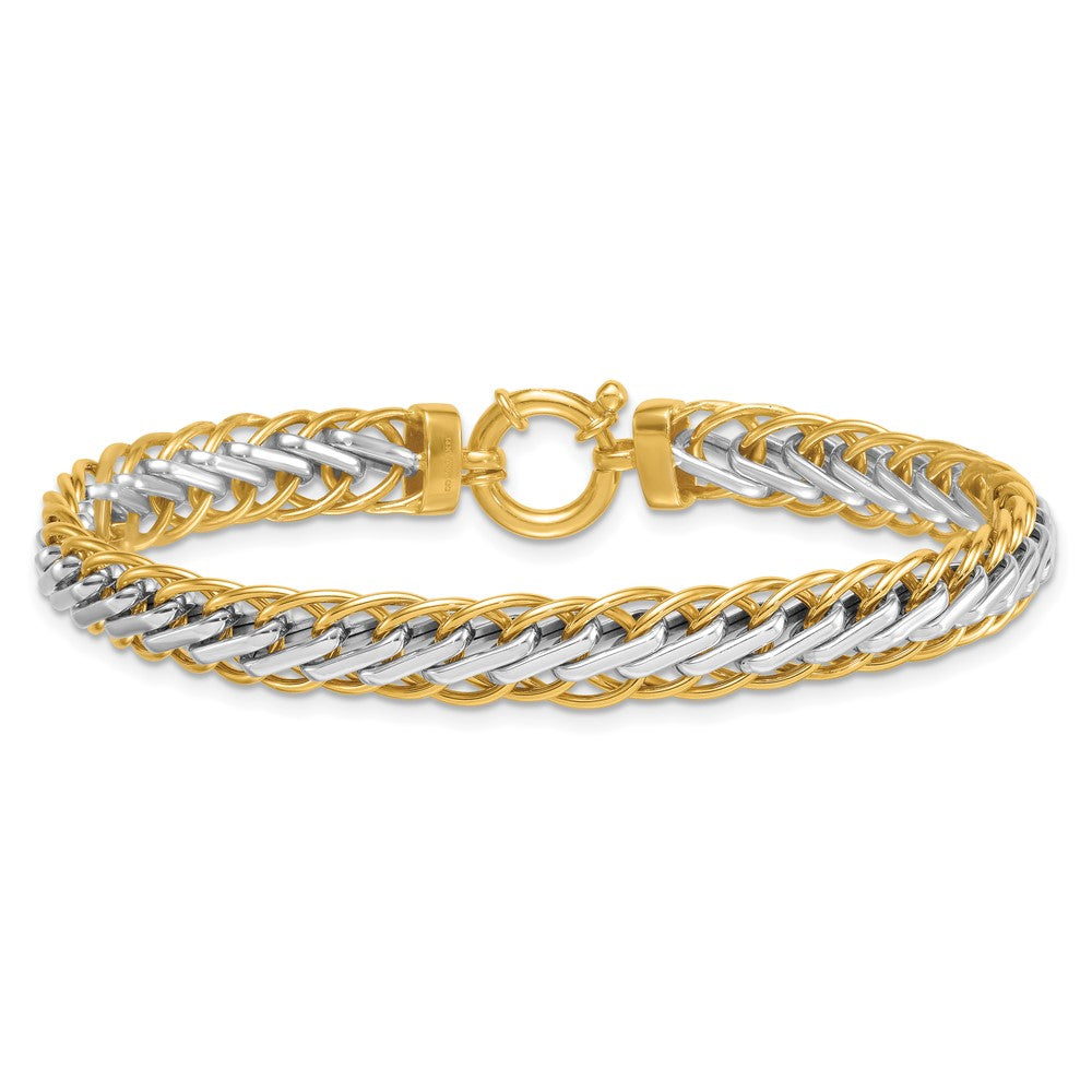 14K Bicolor Gold Bicolor Poliert 7.5mm Leicht Fantasie Geflochten Glieder 7.5 Zoll Armband