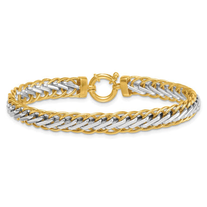 14K Bicolor Gold Bicolor Poliert 7.5mm Leicht Fantasie Geflochten Glieder 7.5 Zoll Armband